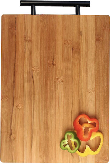 Premium Thick Bamboo Kitchen Chopping Board with Metal Handle in Brown 45 x 32 cm