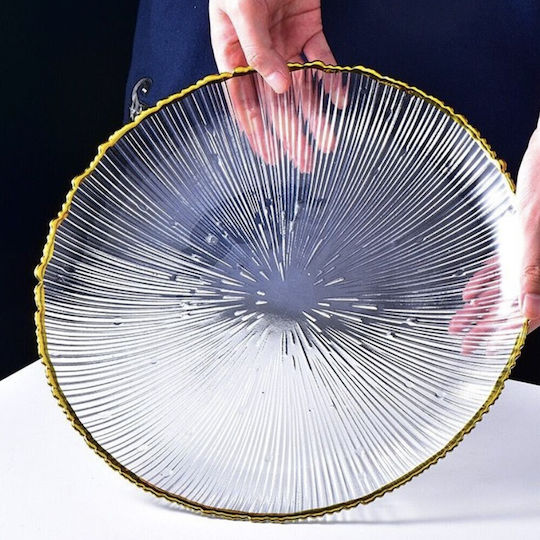 Large Glass Plate Pufo Elegant Gold Desserts Appetizers 33 Cm