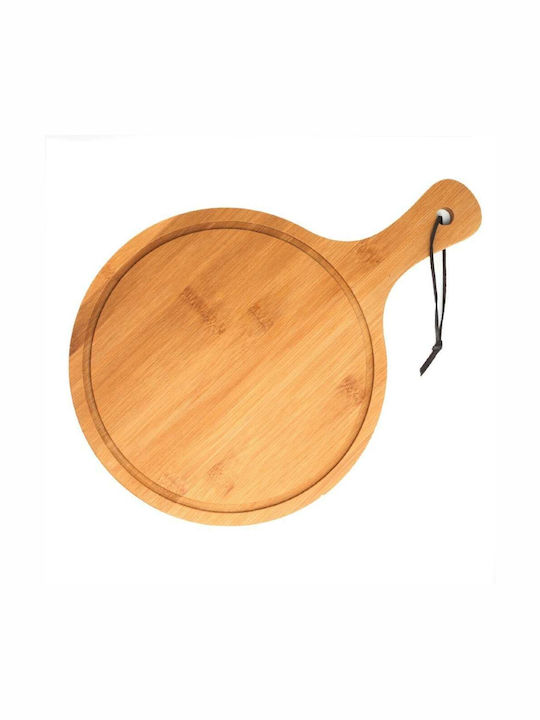 Round Bamboo Wood Serving Platter Handle Food Appetizers Pizza 38 Cm Brown Round Bamboo Wood Serving Platter Handle Food Appetizers Pizza 38 Cm Brown