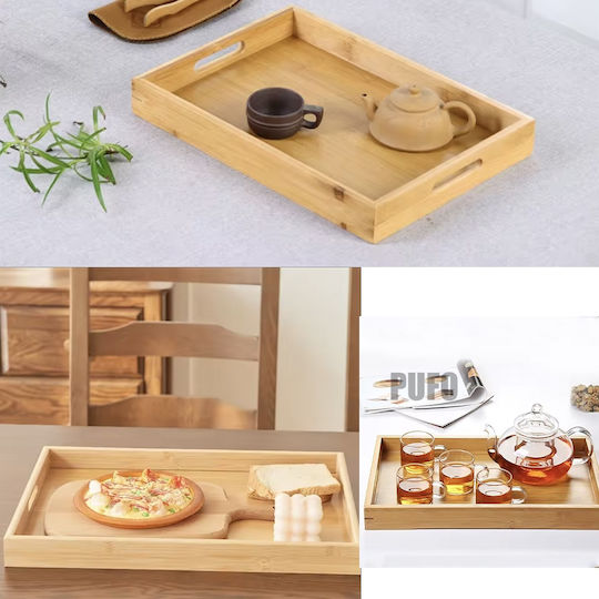 Bamboo Wooden Handle Serving Tray 38 X 25 Cm Brown