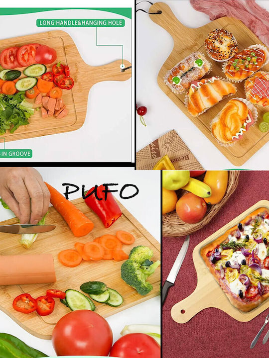 Plăci de Servire din Lemn Bamboo cu Mâner pentru Mâncare Aperitive Pizza 36 x 24 cm Maro