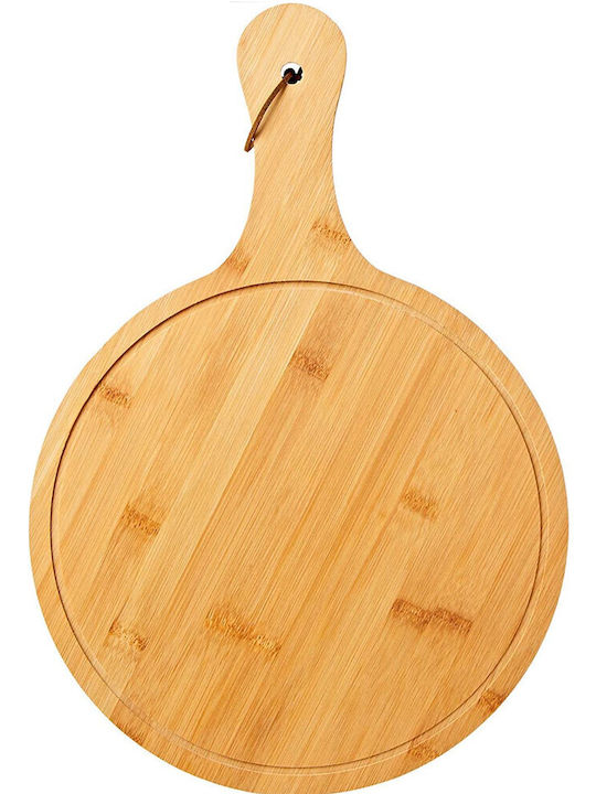 Platou de servire rotativ din bambus lemn cu mâner pentru aperitive pizza 44 cm maro