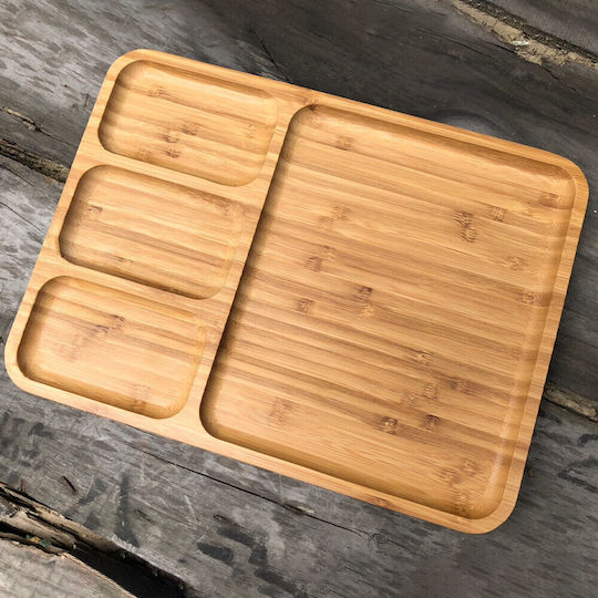 Bamboo Wood Serving Platter 4 Compartments 28 X 24 Cm Brown