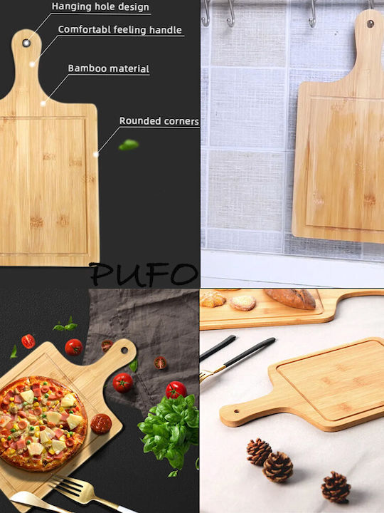 Bamboo Wooden Serving Platter with Handle for Food Appetizers and Pizza 33 x 18 cm Brown