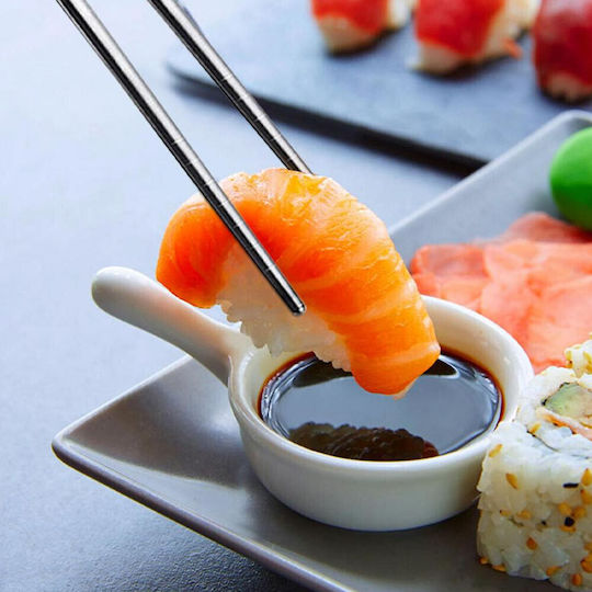 Set 5 Pairs Fluffy Metal Chopsticks Made Steel Sushi 22 Cm Silver