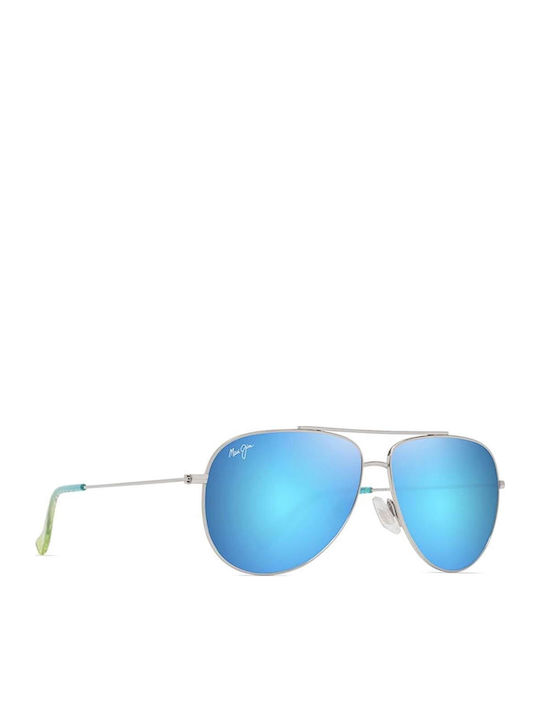 Maui Jim Ανδρικά Γυαλιά Ηλίου με Ασημί Μεταλλικό Σκελετό και Μπλε Φακό B665-17B