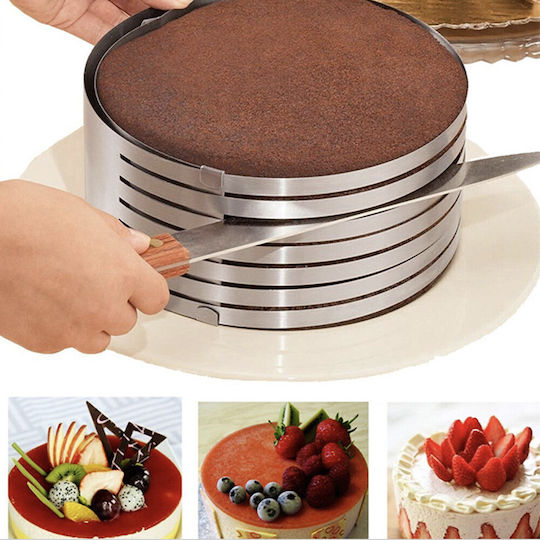 Adjustable Metal Ring Pufo Cake Cake Pastries 6 Slicing Sections Height 8.5 Cm Silver