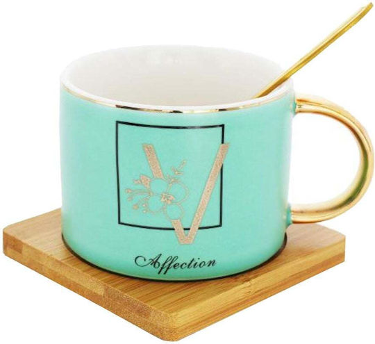 Bamboo Tasse Untertasse Pufo Reason Löffel Kaffee Tee 180 Ml Hellgrün