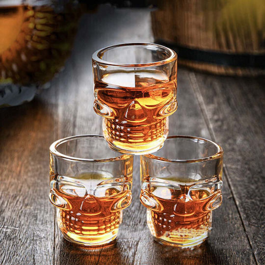 Set 6 Glass Shot Glasses Skull Shape 50 Ml Pufo