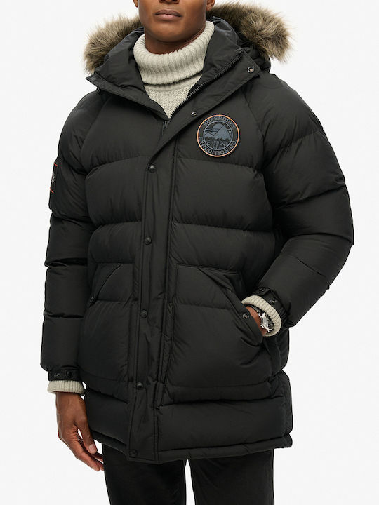 Superdry D3 Ovin Everest Longline Jacket Puffer Jet Black