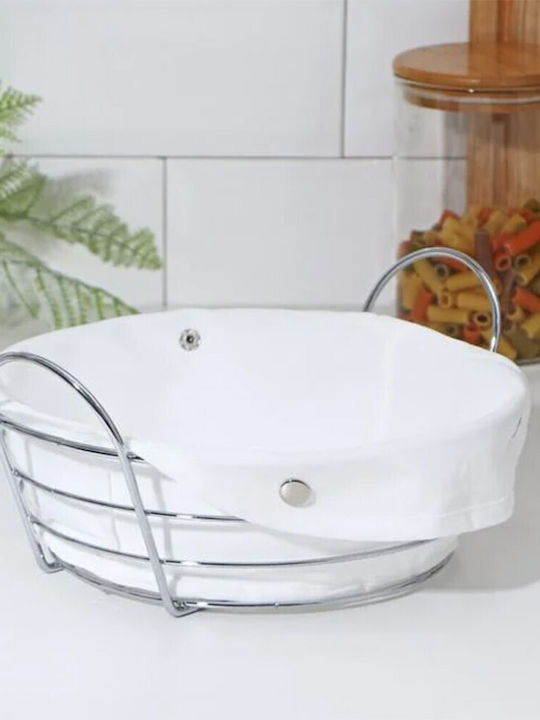 Coș De Pâine Oval Metalic Pentru Bucătărie Puff De Lux Cu Capac Textil Detasabil 27 X 20 Cm Argintiu