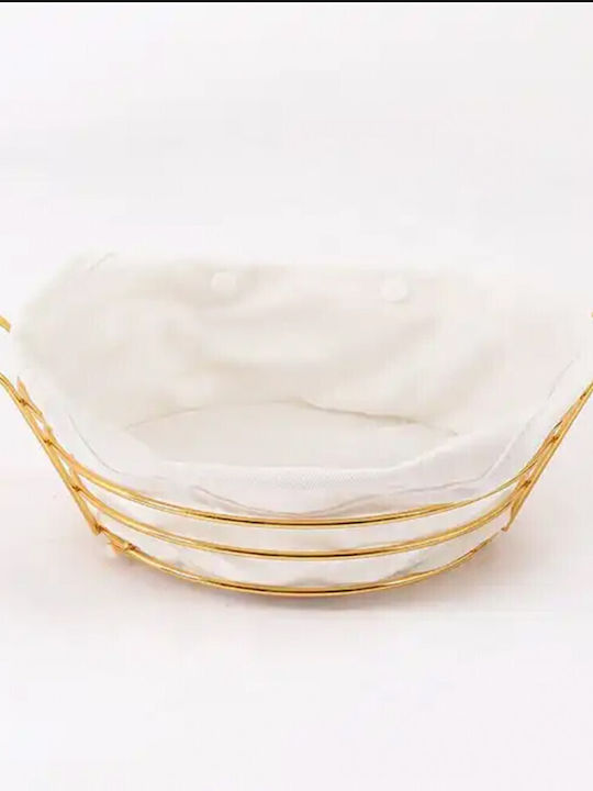 Round Metallic Bread Basket Pufo Luxury Premium Serving Bread Removable Fabric Cover 24 X 24 Cm Gold