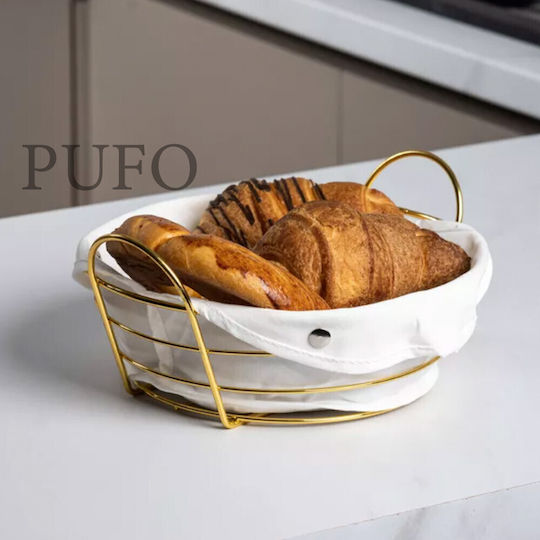Metallic Oval Kitchen Serving Bread Basket with Removable Fabric Cover 27 x 20 cm Gold