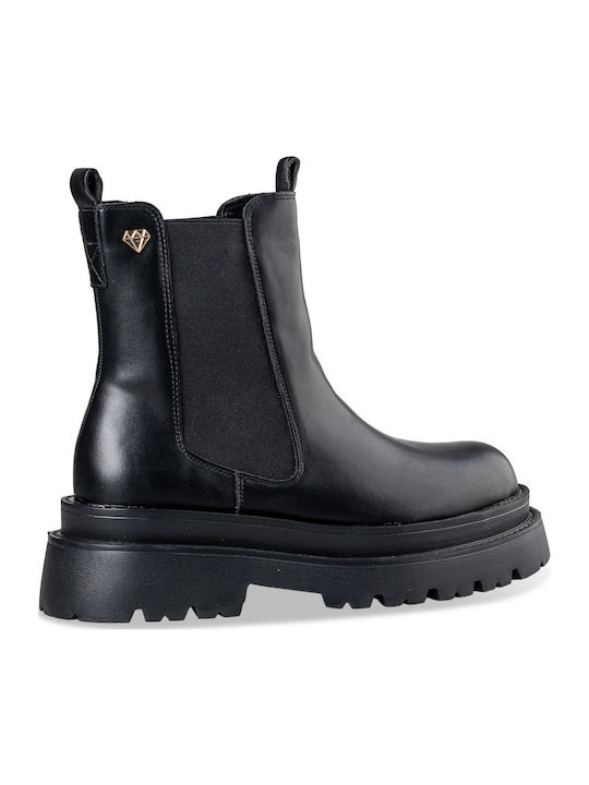 Leder Damen Chelsea Stiefeletten mit mittlerem Absatz Schwarz