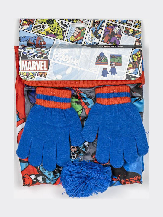 Kids Beanie Set with Scarf & Gloves Knitted Blue 3pcs