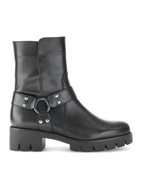 Leder Damen Biker-Stiefel Schwarz
