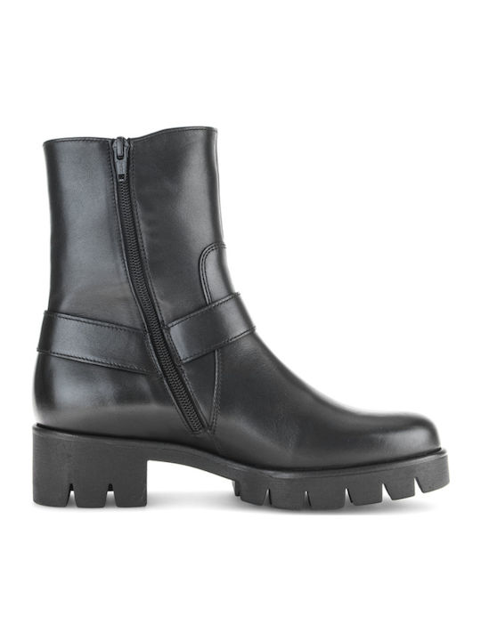 Leder Damen Biker-Stiefel Schwarz