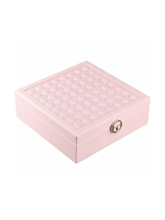 Pink Travel Jewellery Box with Mirror 25x25cm