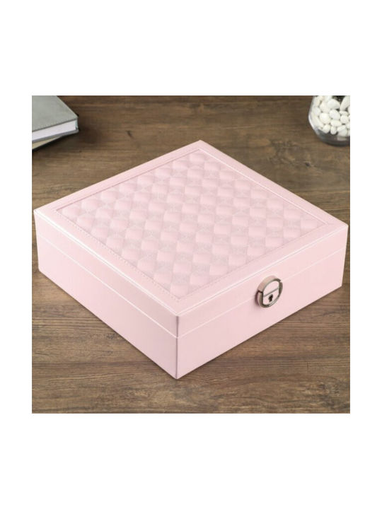 Pink Travel Jewellery Box with Mirror 25x25cm