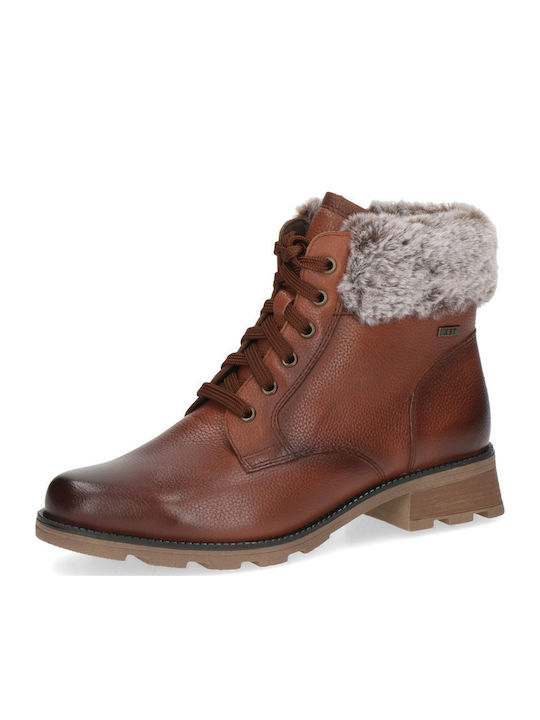 Leather Women's Ankle Boots with Fur Tabac Brown