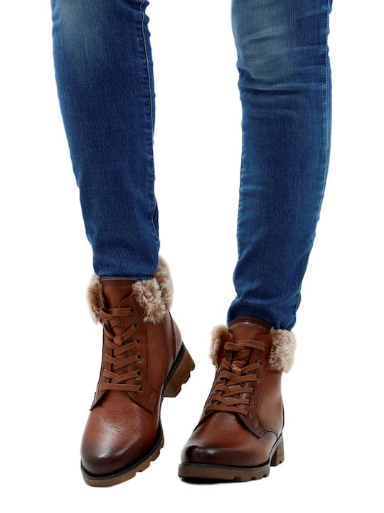 Leather Women's Ankle Boots with Fur Tabac Brown