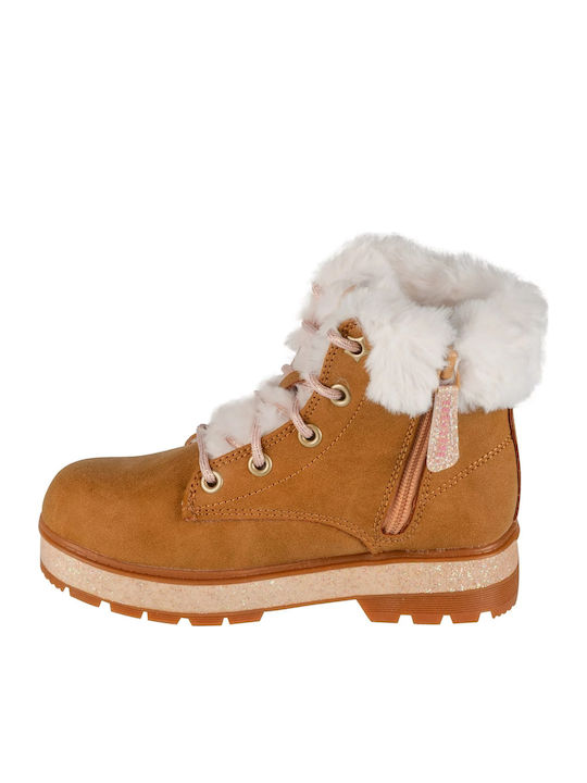 Street Glitz Leather Kids Boots with Laces Beige