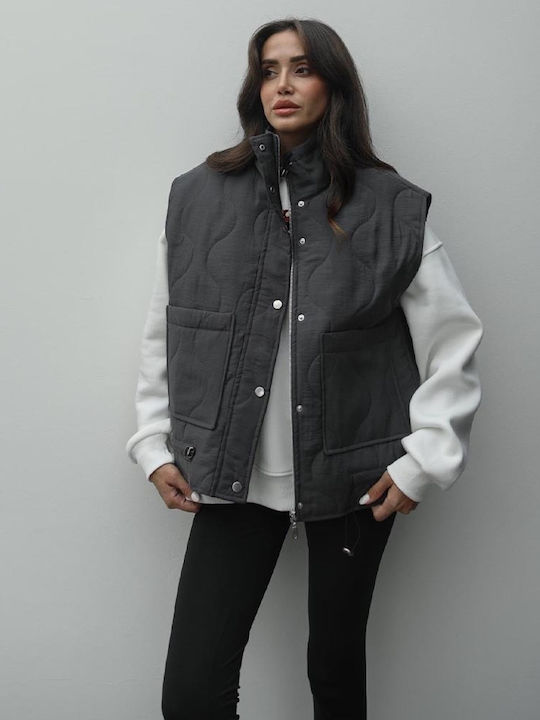 Kurz Damen Ärmellos Puffer Jacke für Winter Grey