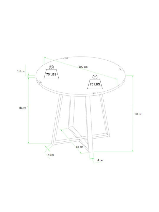 Rubes Table Kitchen Wooden with Metal Frame Walnut - Anthracite 100x100x78cm