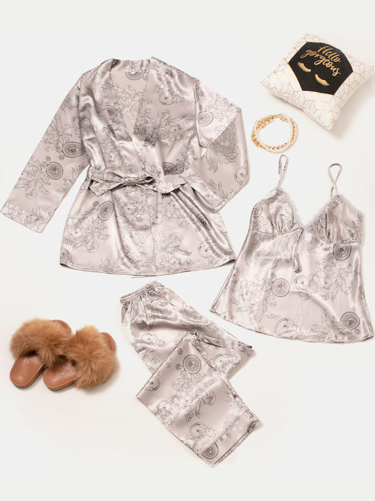 Rock Club Winter Women's Robe with Pajamas Gray