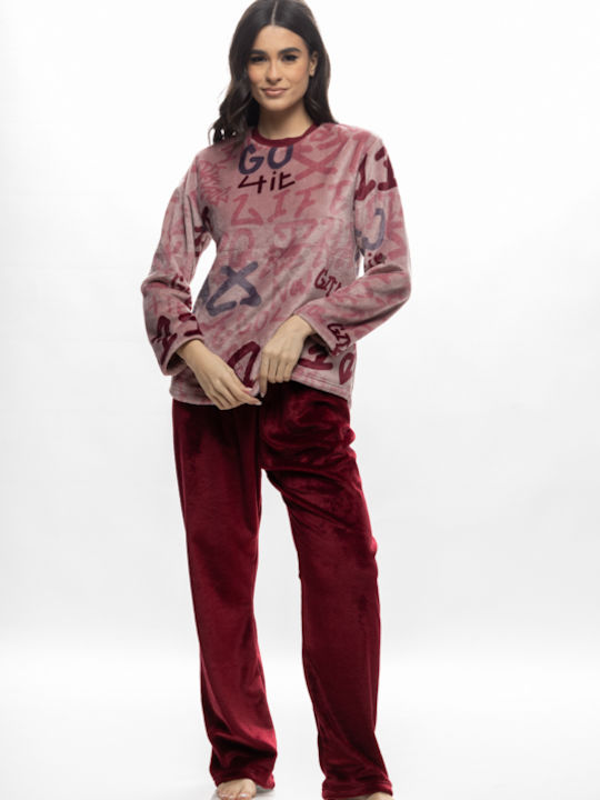 Galaxy Χειμερινό Γυναικείο Σετ Πιτζάμας Fleece Ροζ Galaxy Χειμερινό Γυναικείο Σετ Πιτζάμας Fleece Ροζ