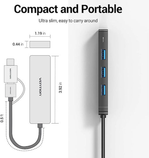 Vention Hub 4 Θυρών USB 3.0 με σύνδεση USB-C