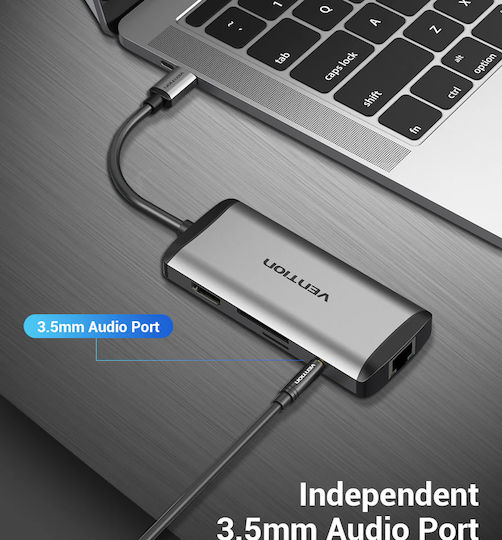 Vention USB 3.2 Hub 10 Ports with USB-C USB-A Ethernet Connection Silver