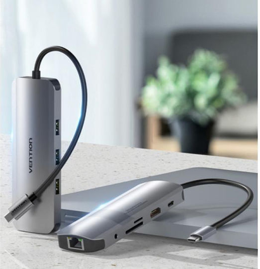 Vention USB 3.2 Hub 10 Ports with USB-C USB-A Ethernet Connection Silver