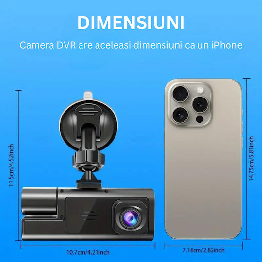 Full Hd 1080p Dashboard Triple Camera Visionhub Wifi Adjustable G-sensor Mobile App Night Vision Loop Recording 170° Wide Angle 2.0 Inch Ips Screen Dvr Front Camera