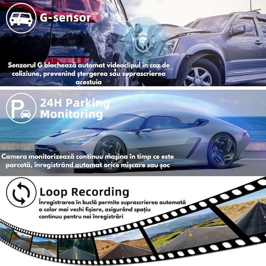 4k Dual Dash Camera Full Hd Visionhub Wifi + Gps Adjustable G-sensor Mobile App Night Vision Loop Recording 170° Wide Angle 3.0 Inch Ips Screen Dvr Camera F