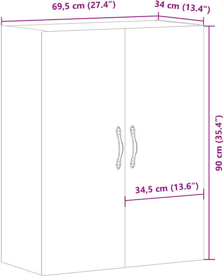 Wand Wohnzimmer Nische aus Spanplatte Artisanae Eiche 69.5x34x90cm