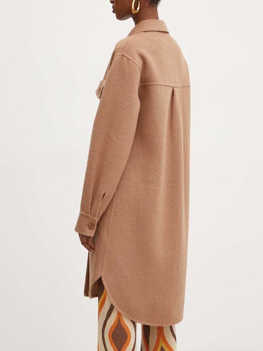 Γυναικείο Beige Tan Παλτό με Κουμπιά