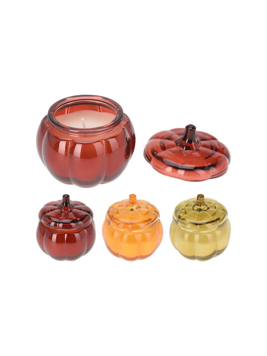 Lumânare parfumată dovleac borcan sticlă roșie capac parfum frunze de toamnă 20h 8.5x8.5cm