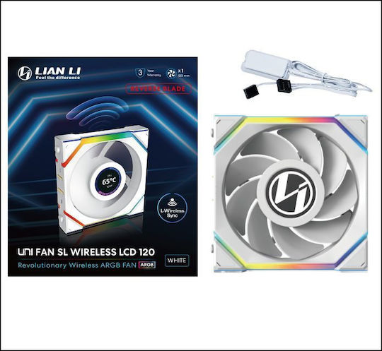 Lian Li UNIFAN SL Wireless LCD Reverse Blade Case Fan 120mm (1900rpm / 51.45cfm) με RGB Φωτισμό Λευκό