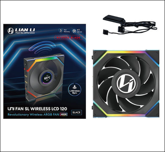 Lian Li UNIFAN SL Wireless LCD Reverse Blade Case Fan 120mm (1900rpm / 51.45cfm) με RGB Φωτισμό