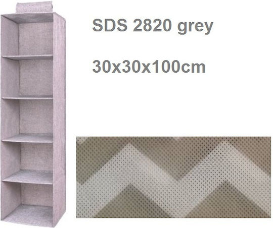 Wardrobe 5 Shelves Fabric Hanging Storage Case for Clothes / Shoes / Bags in Gray Color 30x30x100cm 1pcs
