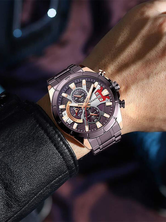 Curren Herrenuhr 23mm Chronograph Batterie mit Lila Metallarmband