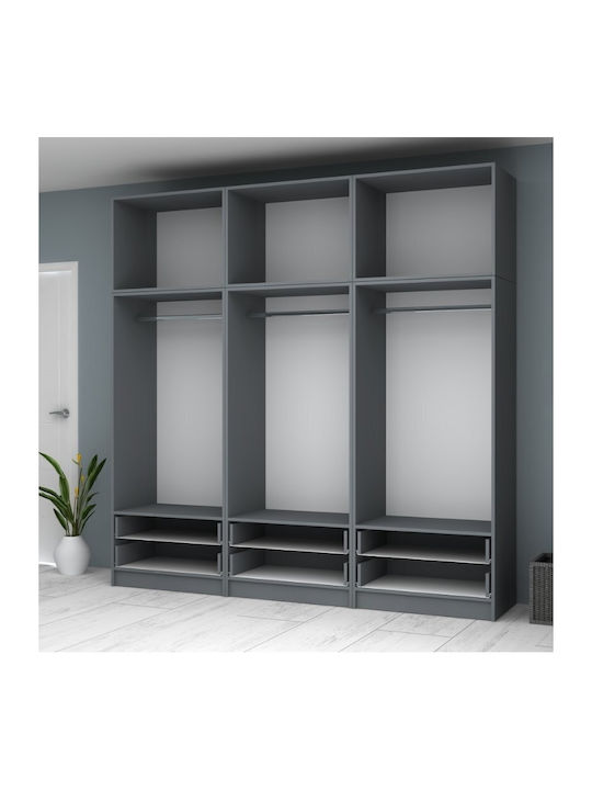 Ricardo Εξάφυλλη Ντουλάπα με Πατάρι Ανθρακί 240x51.8x240cm