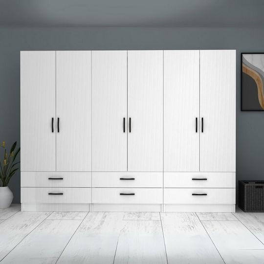 Six Door Wardrobe Ricardo White 240x51.8x181cm