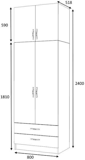 Doppeltür Kleiderschrank Ricardo mit Aufsatz Walnut 80x51.8x240cm