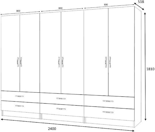 Sechs Türen Kleiderschrank Ricardo Natural Beech 240x51.8x181cm