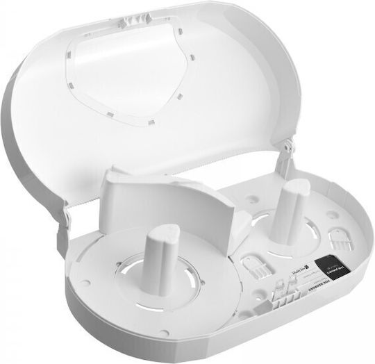 Dispenser pentru prosoape de hârtie, două role, diametru maxim 23 cm, 28.6 x 50.3 x 14.1 cm, alb transparent
