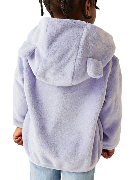 Kinderstrickjacke Fleece mit Kapuze Flieder