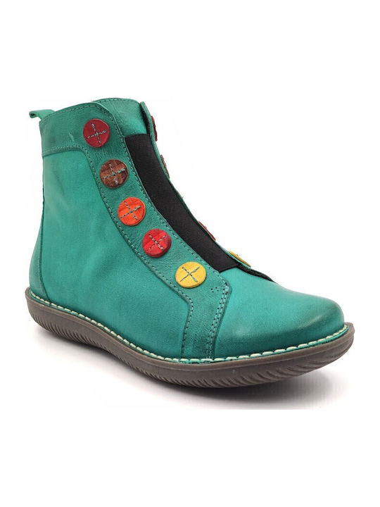 Leather Women's Ankle Boots Turquoise
