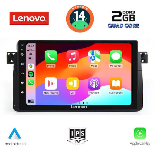 Lenovo Car Audio System for BMW E46 1998-2005 (Bluetooth/USB/AUX/WiFi/GPS/Apple-Carplay/Android-Auto) with Touch Screen 9"
